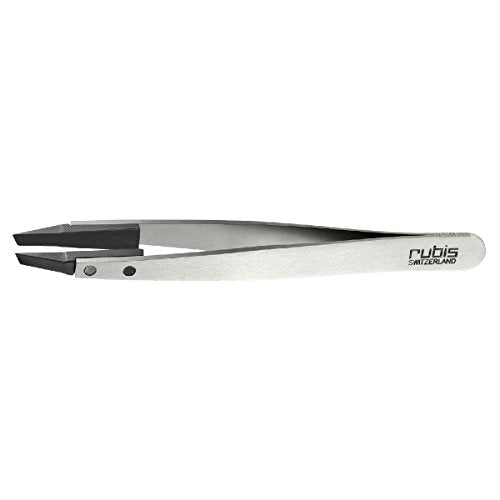 Rubis Classic Techno Stainless Steel Tweezers for Precise Eyebrows and Hair Removal Slanted Polymer Tips, 1KS102,Rubis S