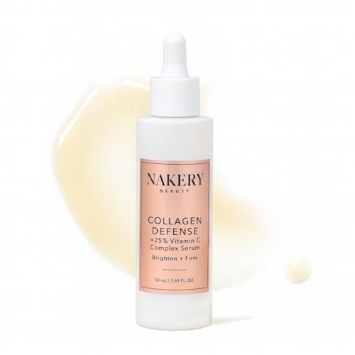Nakery Collagen Defense Face Serum, 25% Vitamin C Complex with Niacinamide and Peptides, Anti Aging Collagen Booster for