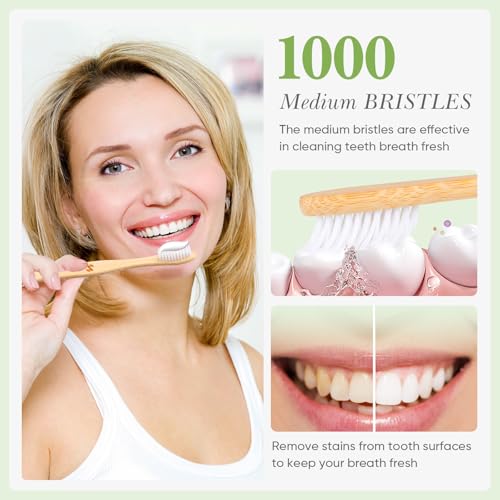 10 PCS Bamboo Toothbrushes, Individually Wrapped Wooden - Product Imagery