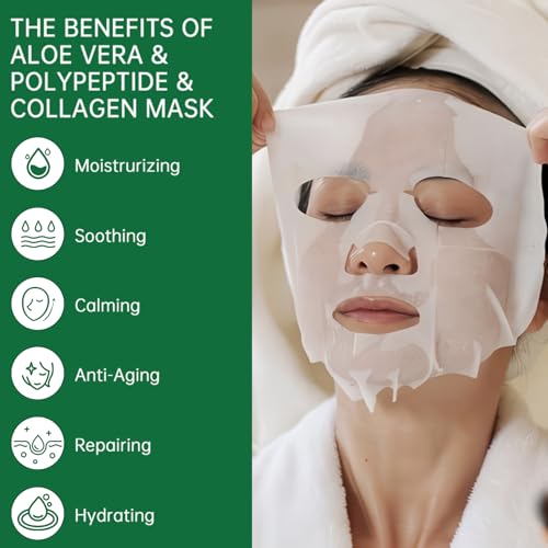 Pack of 20 Collagen Face Mask, Aloe Vera Polypeptide Collagen - Product Imagery