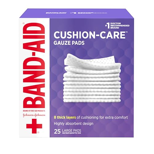 BAND-AID Brand Cushion-Care Gauze Pads, Large Size, 4 in x 4 in, - Product Imagery