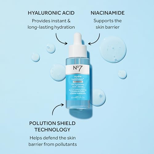 No7 HydraLuminous+ 2% Hyaluronic Acid Serum, 1 Fl Oz - Product Imagery