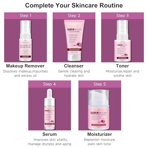 Skin Care Set, 5-Piece Hydrating & Soothing Snail Mucin Skincare - Product Imagery