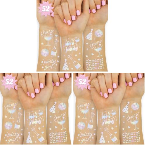 xo, Fetti Cheers Party Temporary Tattoos - 52 iridescent styles | Bachelorette Party Supplies, Birthday Party Favors, Di