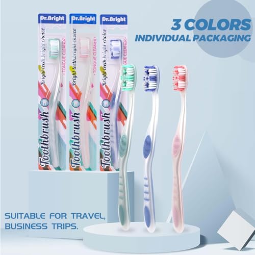 Medium Toothbrushes for Adults with Tongue Scraper, 6 Pack - Product Imagery