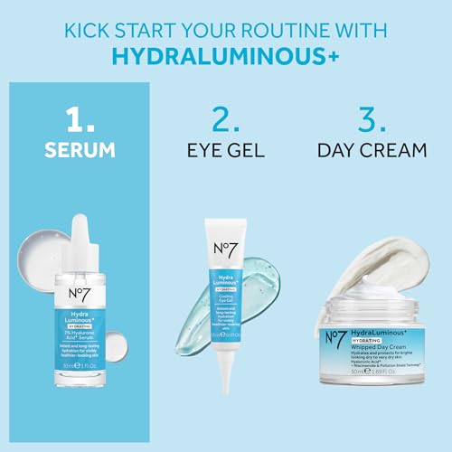 No7 HydraLuminous+ 2% Hyaluronic Acid Serum, 1 Fl Oz - Product Imagery