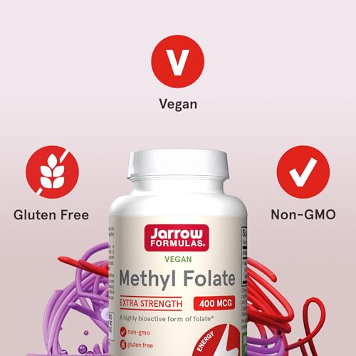 Jarrow Extra Strength Methyl Folate, Folate 400 mcg, 60 Capsules - Product Imagery