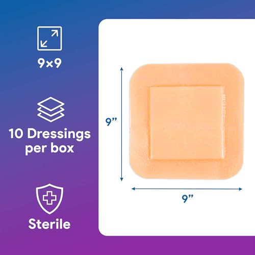 Silicone Foam Dressings 9"x9" - 10 Bordered Silicone Bandages - Product Imagery