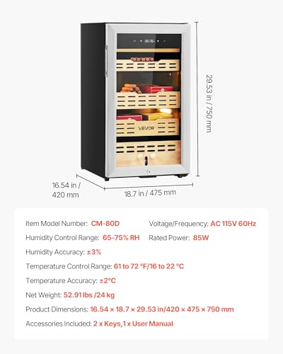 VEVOR Electric Humidor, 75L, 450 Counts Electric Cigar Humidor - Product Imagery
