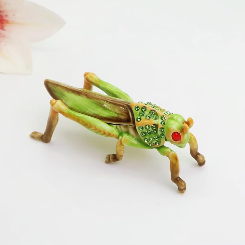 Hand Painted Enamel Grasshopper Trinket Box with Rhinestones - XJYGFTS Official Imagery - 1