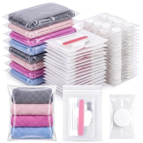 CrystalSylara 150 Pcs Travel Women Beauty Care Kit Bulk with Cotton Swab Nail File Vanity Pack Compressed Towel Makeup R