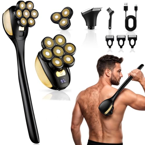 Fengmianji 7D Back Shaver for Men, 3 in 1 Electric Body Shaver with Long Handle, Self-Shaving, Detachable Razor for Body