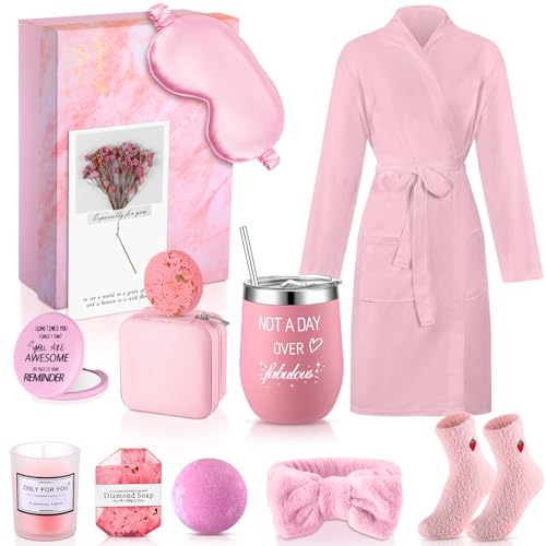 Nuogo 13 Pcs Birthday Gift for Women Spa Basket Set, pink