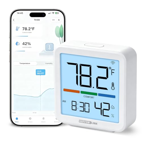 GEEVON-LINK Indoor WiFi Thermometer Hygrometer with App Email Notification – White, Plastic