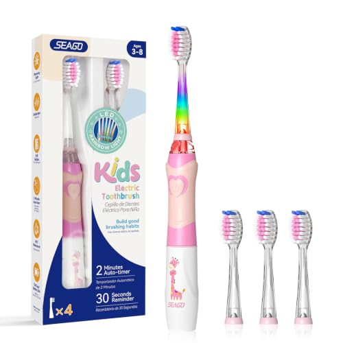 SEAGO Kids Electric Toothbrush, Timer, LED Light, AAA-Powered, 4 - Product Imagery