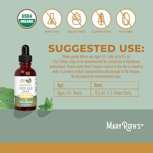 MARYRUTH'S Organic Lemon Balm Leaf Liquid Extract, Mood Support, - Product Imagery