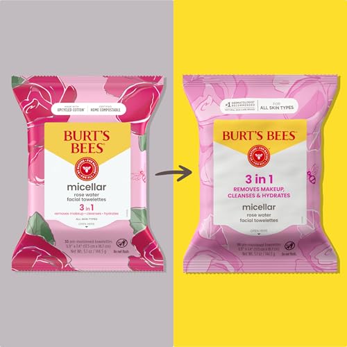 Burt’s Bees Micellar Rose Water Facial Towelettes, 30 ct., 3 Pack - Product Imagery