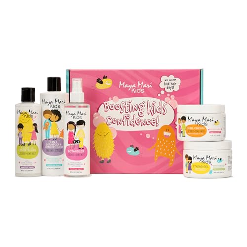 MAYA MARI Kids Hair Care Set, 5 Piece Kit for Ages 2-13, 2-in-1 Shampoo and Conditioner, Detangler Spray, Leave-In Condi