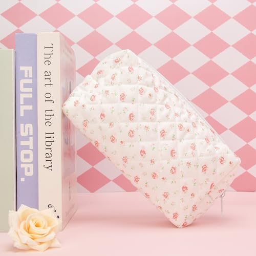 PAZIMIIK Small Quilted Makeup Bag,Zipper Cosmetic Pouch,Gauze - Product Imagery