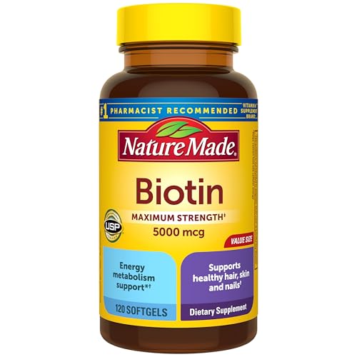 Nature Made Maximum Strength Biotin 5000 mcg Softgels, 120 Count - Product Imagery