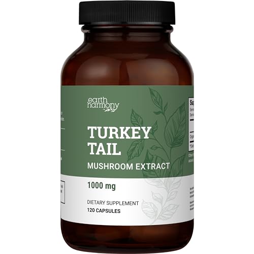 Earth Harmony Organic Turkey Tail Mushroom Capsules (1000mg Pure - Product Imagery