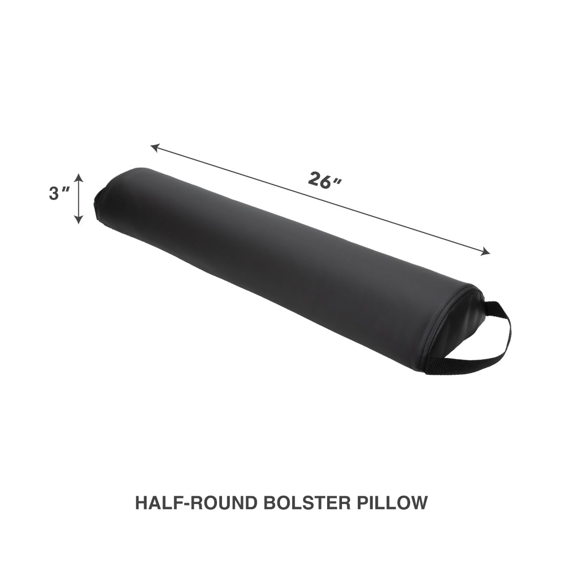 ForPro Premium Half-Round Bolster Pillow for Massage and Yoga, Oil and Stain-Resistant, 6”W x 3" H x 26”L, Black
