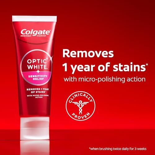 Colgate Optic White Sensitivity Relief Whitening Toothpaste, 3 - Product Imagery