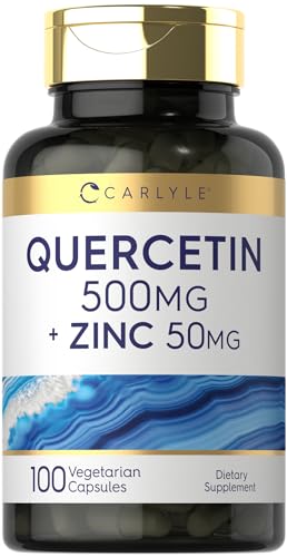 Carlyle Quercetin 500mg Capsules | with 50mg Zinc | 100 Count - Product Imagery