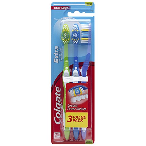 Colgate Extra Clean Full Head Toothbrush, Medium - 3 Count (Pack - Product Imagery