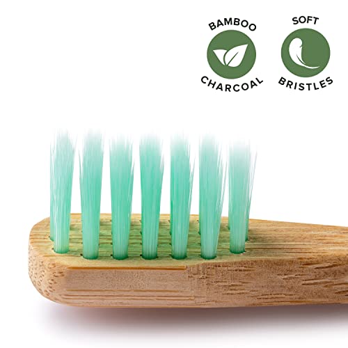 GREENZLA 6 Pack Kids Bamboo Toothbrush | Soft Charcoal Bristles - Product Imagery