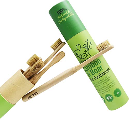 Gaia Guy Natural Bristle Bamboo Toothbrush (NO Nylon - Boar Hair - Product Imagery