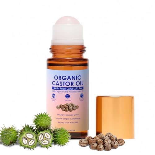 ipxkwll Castor Oil Organic Cold Pressed, Castor Oil Rose Quartz Roller Ball, 100% Pure Cold-Pressed & Unrefined - Rose Q