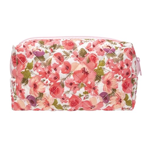 PAZIMIIK Small Quilted Makeup Bag,Zipper Cosmetic Pouch,Floral - Product Imagery