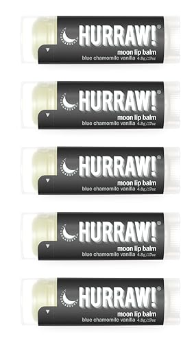 Hurraw! Moon Night Treatment (Blue Chamomile, Vanilla) Lip Balm, 5 Pack: Organic, Certified Vegan, Cruelty and Gluten Fr