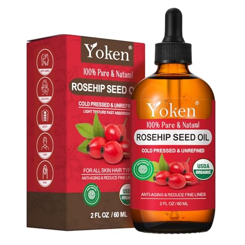 Yoken Organic Rosehip Seed Oil for Face, Skin & Hair, Cold - Product Imagery
