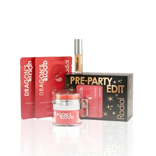 Rodial Pre-Party Edit - Holiday Skincare & Makeup Gift Set with Banana Lowlighter 0.07 oz, Dragon’s Blood Sculpting Gel 