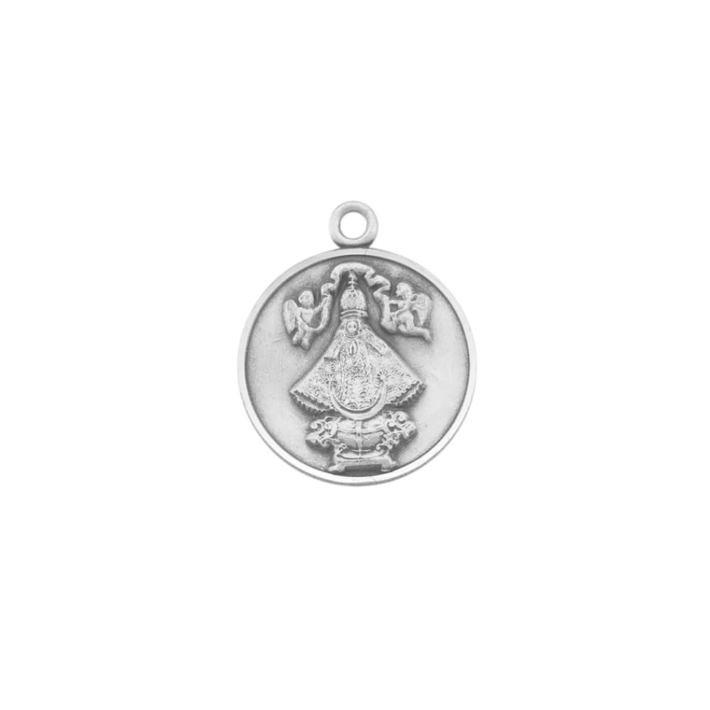 Everlasting Light Jewelry Women's .925 Sterling Silver Saint St. Juan Round Medal, 18 Inch Rhodium Plated Stainless Stee