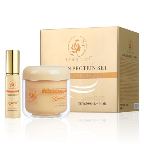 Aomimegel Collagen Repair Hair Mask & Argan Oil Set, 16.9 fl oz + 2 fl oz – Cruelty Free, Natural, Organic, Honey