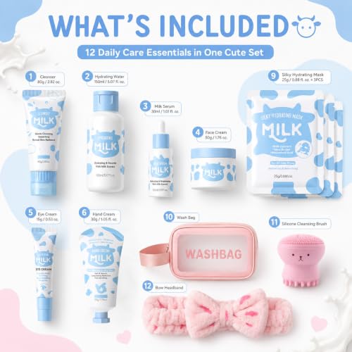 Milk Skin Care Set for Kids & Teens, 12 IN 1 Moisturizing Milk - Product Imagery