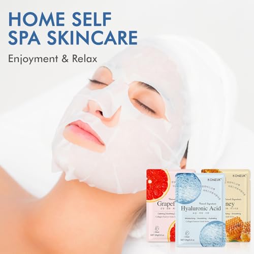 9 Pack Collagen Face Masks Skincare for Women, Hydrating Sheet - Product Imagery