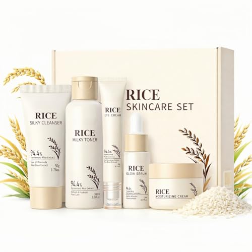 Korean Skin Care Set with Rice, 5-Step Facial Kit for Women - Product Imagery