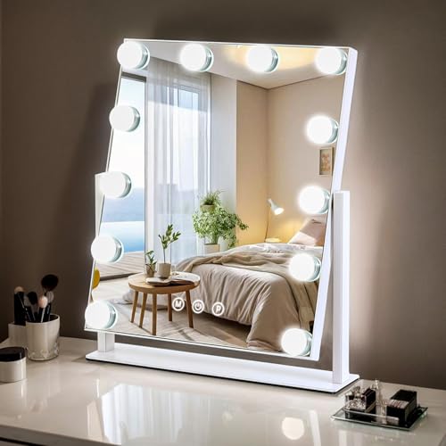 ZBOCAI Vanity Mirror with Lights, 13'' x 11'' Lighted Makeup Mirror for Desk, Hollywood Mirror with 12 Dimmable Bulbs, 3