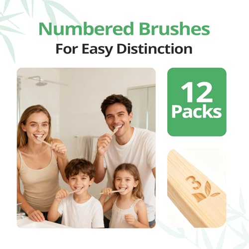 GENKENT Bamboo Toothbrushes 12 Pack BPA Free Soft Bristles - Product Imagery