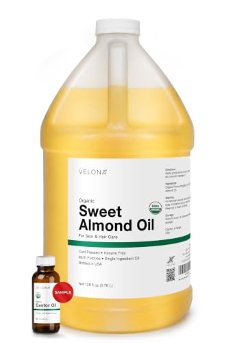 velona USDA Organic Sweet Almond Oil - 1 Gallon / 128 fl oz, Cold Pressed – Usda Certified Organic, characteristic, 128 