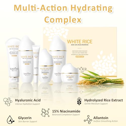 FOR SADOER Rice Niacinamide Skincare Set - 6 Piece Firming - Product Imagery