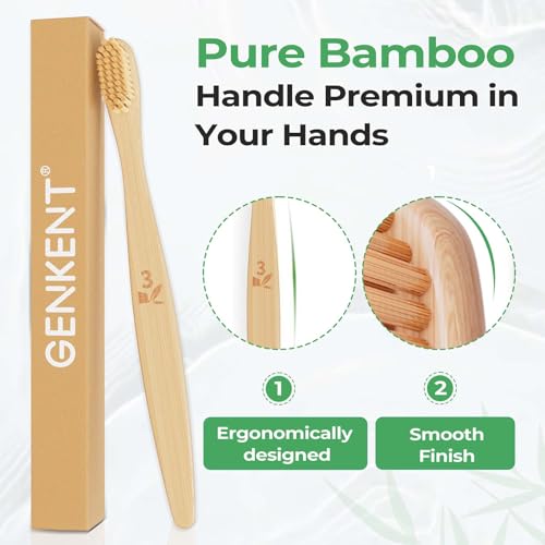 GENKENT Bamboo Toothbrushes 12 Pack BPA Free Soft Bristles - Product Imagery