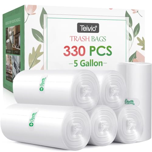 Teivio Clear Trash Bags 5 Gallon 330 Count Unscented Kitchen - Product Imagery