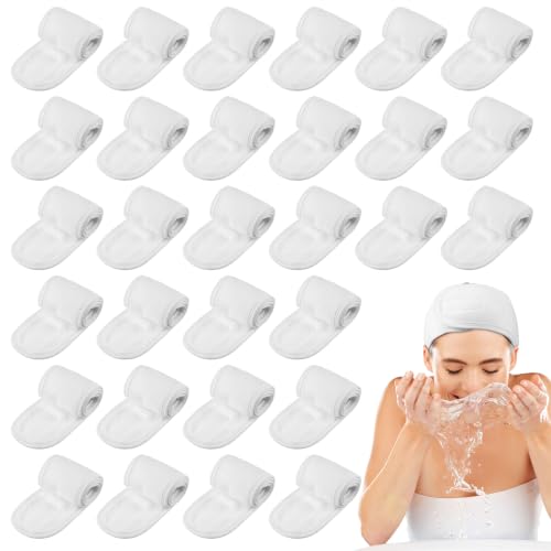 AojSup 30 Pcs Spa Facial Headband Set, Premium Cotton Esthetician Headbands(White) – White, Cotton
