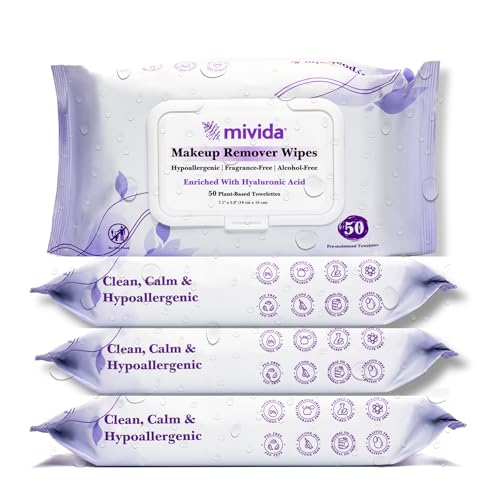 mivida Hypoallergenic Makeup Remover Wipes Bulk with Hyaluronic Acid, Dermatologist Tested, Alcohol & Fragrance Free Mak