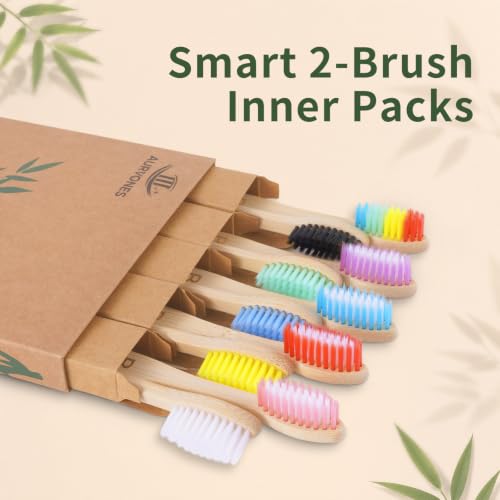 Bamboo Toothbrushes Soft Bristles, 10 Pack Natural Toothbrush - Product Imagery